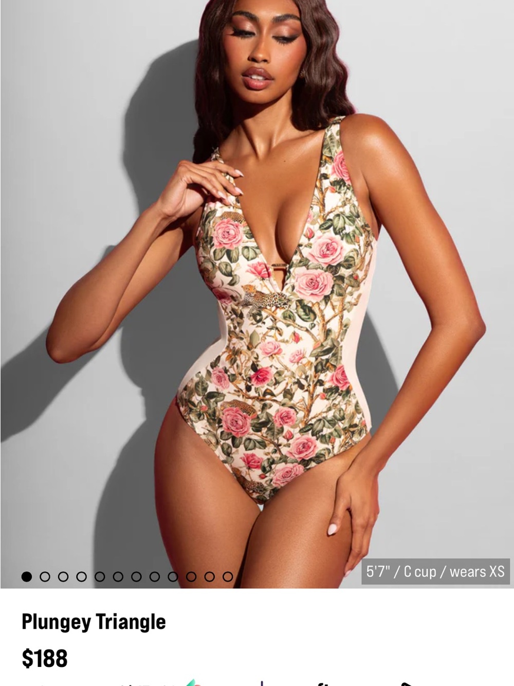 Floral Plunge One-Piece Swimsuit - Pink Rose Print
